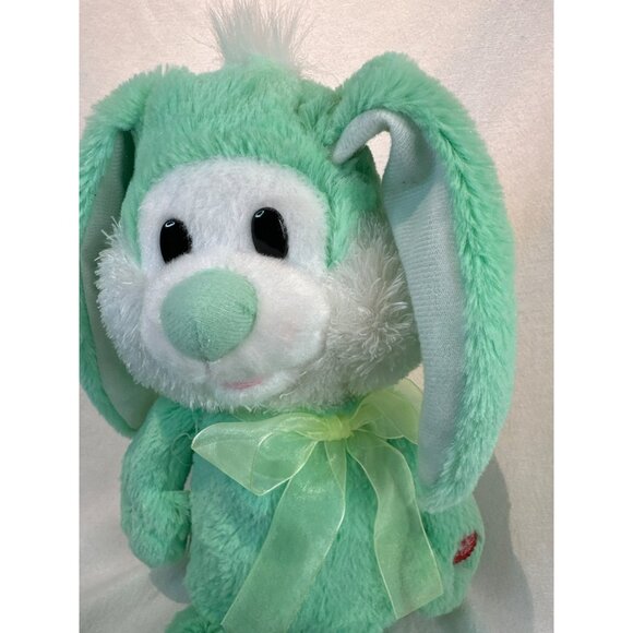 Green Plush Bunny Singing Tulle Bow 10" Tall PBC International Little Bunny Foo - Picture 2 of 6